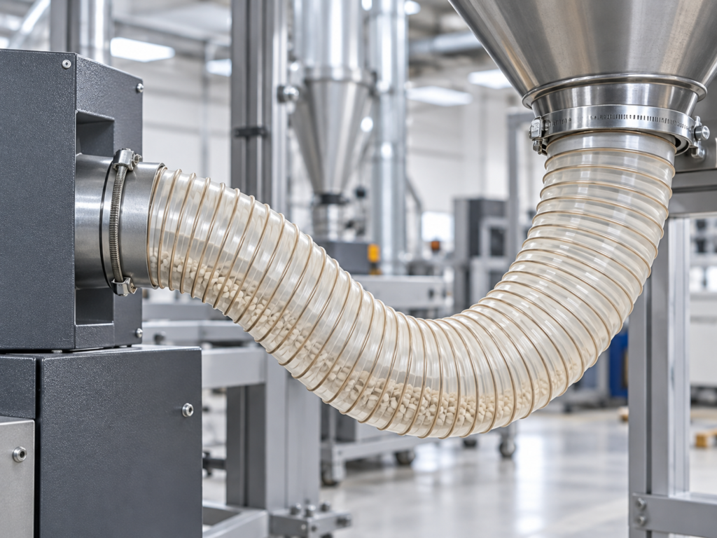 PUR Schlauch in industrieller Absaug- und Förderanlage