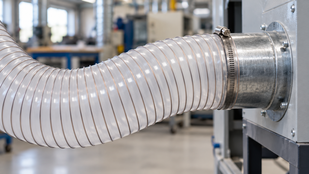Detail der Wandung und Spiralverstärkung eines PUR-Absaugschlauchs